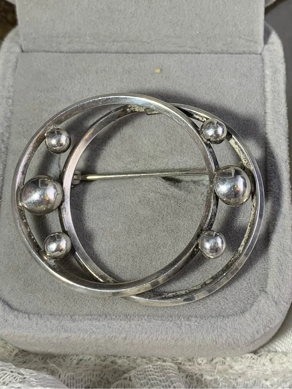 vintage sterling silver interlocking circle beaded BEAU Sterling Brooch.